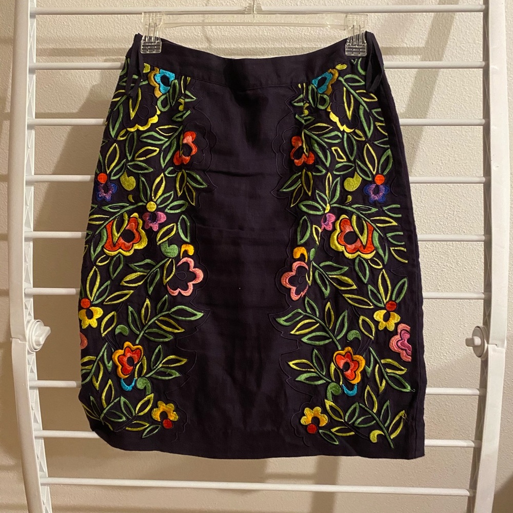 Anthropology embroidered pencil skirt
